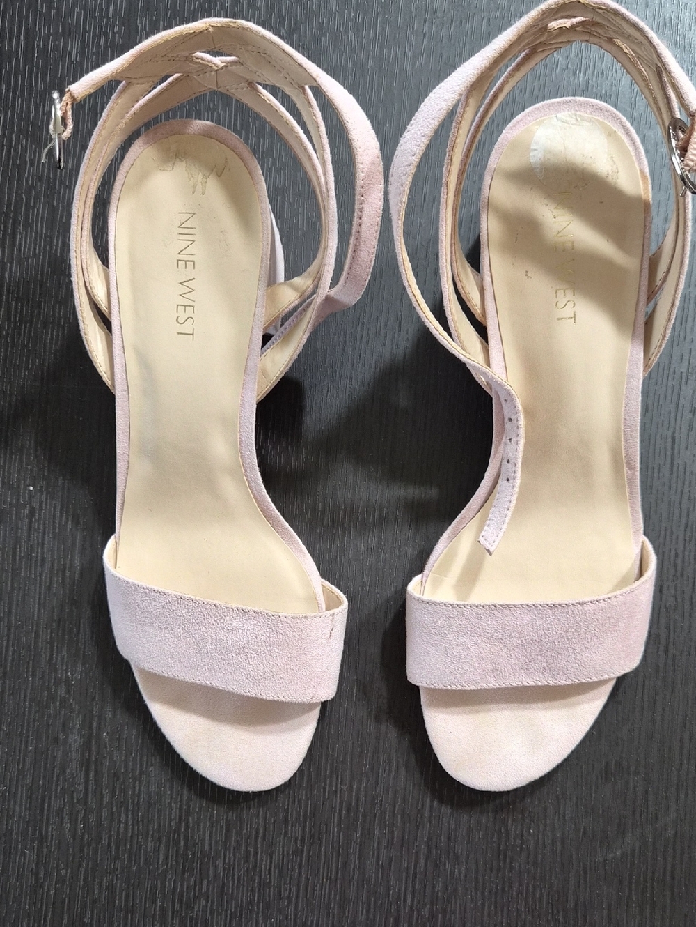 Nine West Pale Pink Suede Ankle-Strap Heels